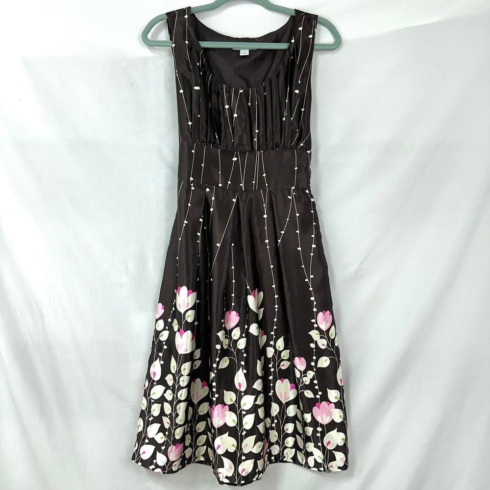 DRESSBARN Y2K‎ Brown Multi Floral Sleeveless Tie Back Mini Dress Womens 4 Fairy